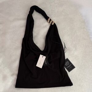 JLUXLABEL Black Halter Top with Gold Detail